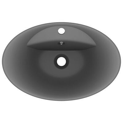 vidaXL Lavabo ovale à trop-plein Gris foncé mat 58,5x39 cm Céramique