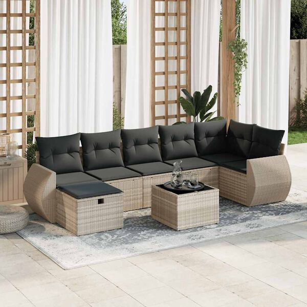 vidaXL Salon de jardin avec coussins 7 pcs gris clair résine tressée
