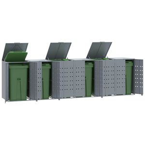 vidaXL Rangement &agrave; roulettes pour poubelles pour 6 bacs gris acier