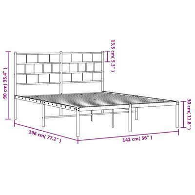 vidaXL Cadre de lit métal sans matelas avec tête de lit noir 135x190cm