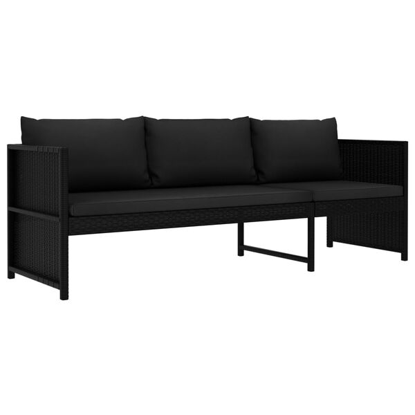 vidaXL Salon de jardin 3 pcs avec coussins R&eacute;sine tress&eacute;e Noir