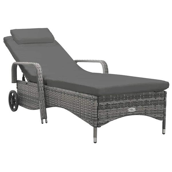vidaXL Chaise longue avec roues R&eacute;sine tress&eacute;e Anthracite