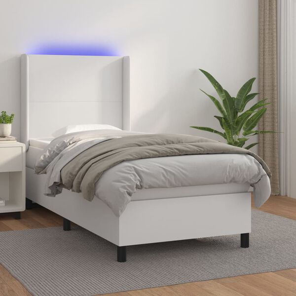 vidaXL Sommier &agrave; lattes de lit matelas LED Blanc 90x190cm Similicuir