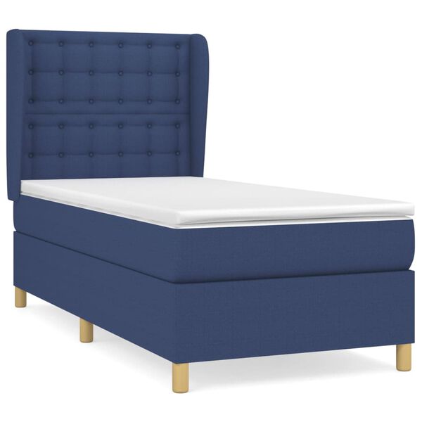 vidaXL Sommier &agrave; lattes de lit avec matelas Bleu 90x190 cm Tissu