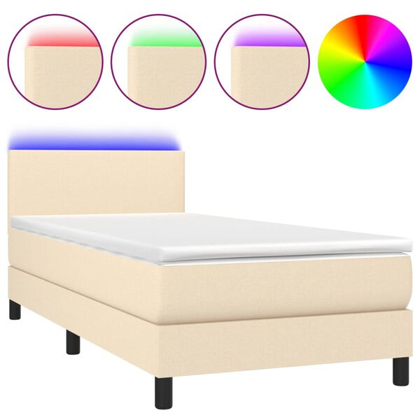 vidaXL Sommier &agrave; lattes de lit avec matelas LED Cr&egrave;me 80x200cm Tissu