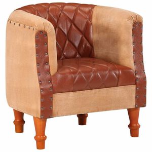 vidaXL Chaise cabriolet marron cuir v&eacute;ritable bois de manguier massif