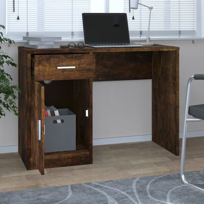 vidaXL Bureau avec tiroir et armoire Chêne fumé 100x40x73 cm