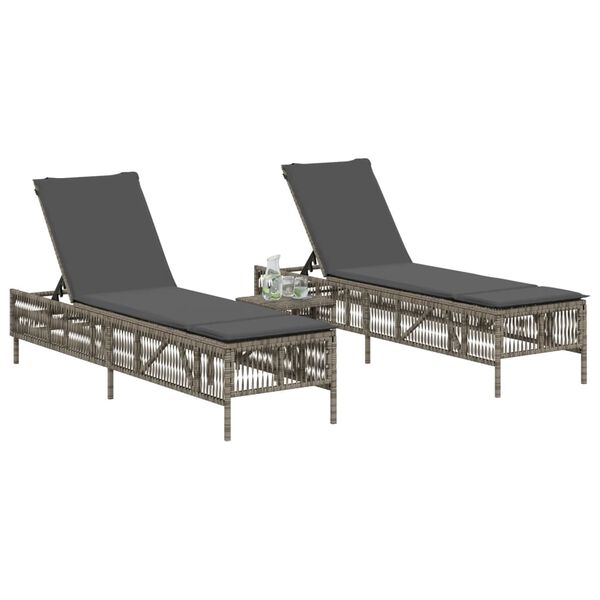 vidaXL Chaises longues lot de 2 avec table gris r&eacute;sine tress&eacute;e