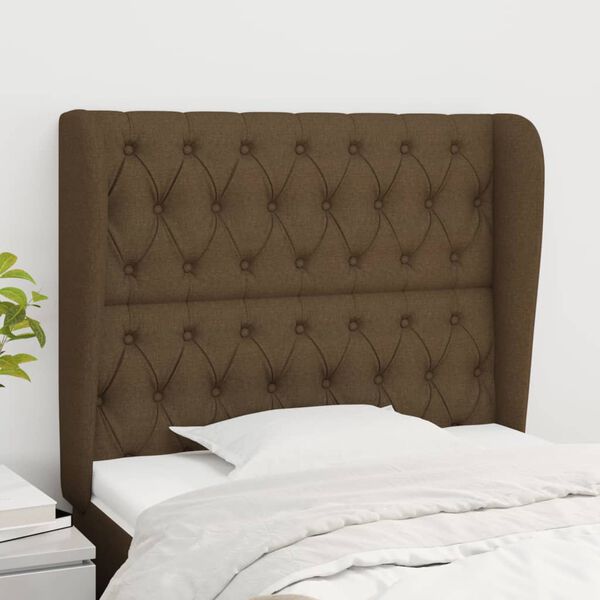 vidaXL T&ecirc;te de lit avec oreilles Marron fonc&eacute; 93x23x118/128 cm Tissu