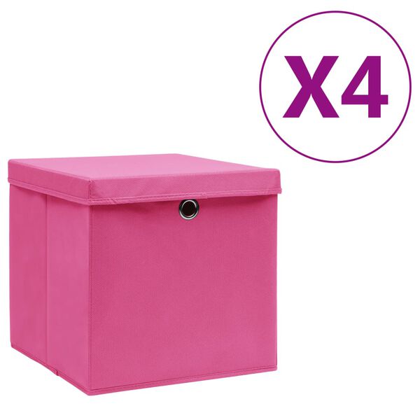 vidaXL Bo&icirc;tes de rangement avec couvercles 4 pcs 28x28x28 cm Rose