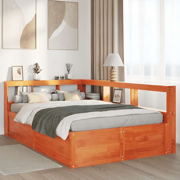 vidaXL Lit biblioth&egrave;que sans matelas cire marron 140x190 cm pin massif