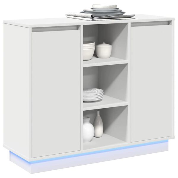 vidaXL Buffet LED avec étagère Blanc 90 x 32 x 75 cm Bois d'ingénierie