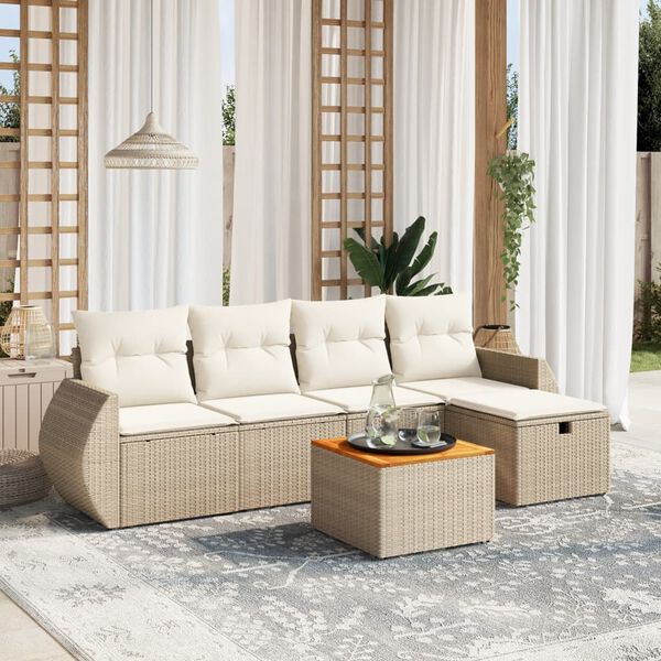 vidaXL Salon de jardin avec coussins 6 pcs beige r&eacute;sine tress&eacute;e