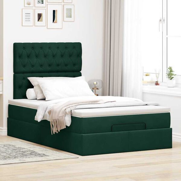 vidaXL Cadre de lit ottoman avec matelas vert fonc&eacute; 120x190 cm velours