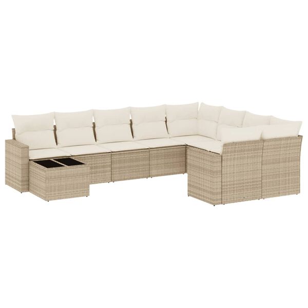 vidaXL Salon de jardin avec coussins 10 pcs beige r&eacute;sine tress&eacute;e