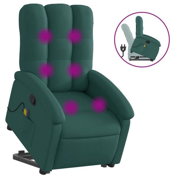 vidaXL Fauteuil inclinable de massage Vert fonc&eacute; Tissu