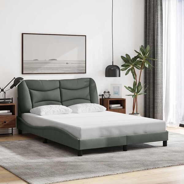 vidaXL Cadre de lit sans matelas Hvar gris fonc&eacute; 140x200 cm tissu