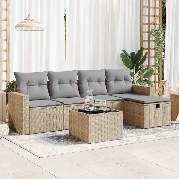 vidaXL Salon de jardin avec coussins 6 pcs beige r&eacute;sine tress&eacute;e