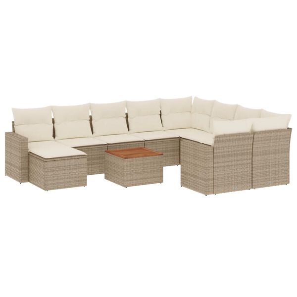 vidaXL Salon de jardin 11 pcs avec coussins beige r&eacute;sine tress&eacute;e