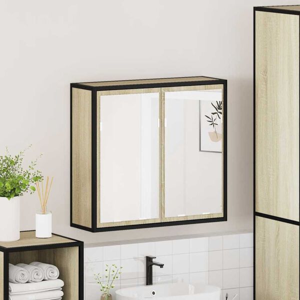 vidaXL Armoire de salle de bain avec miroir Ch&ecirc;ne Sonoma 65 x 20 x 60 cm Bois d'ing&eacute;nierie