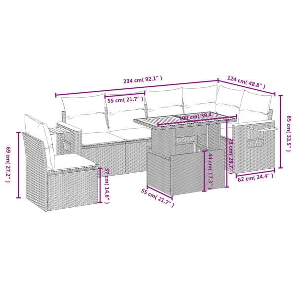 vidaXL Salon de jardin avec coussins 7 pcs gris r&eacute;sine tress&eacute;e