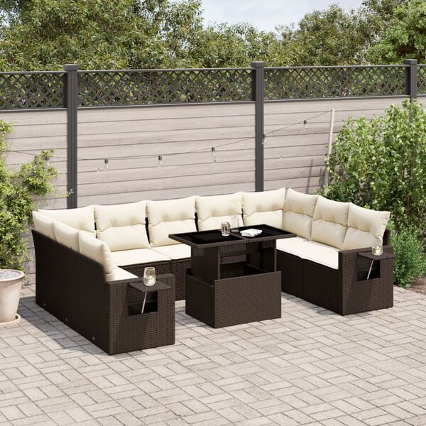 vidaXL Salon de jardin 10 pcs avec coussins marron r&eacute;sine tress&eacute;e