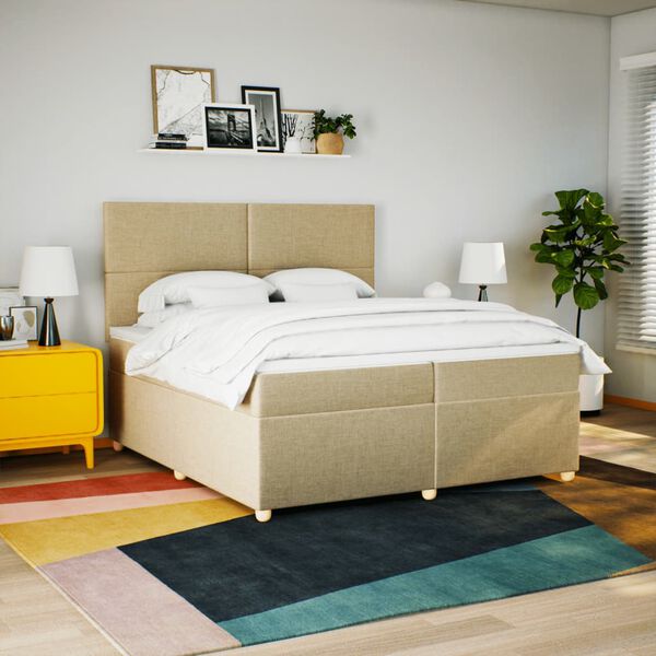 vidaXL Sommier &agrave; lattes de lit avec matelas Cr&egrave;me 200x200 cm Tissu