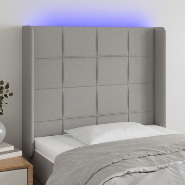 vidaXL Tête de lit à LED Gris clair 93x16x118/128 cm Tissu