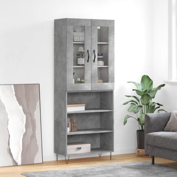 vidaXL Buffet haut Gris b&eacute;ton 69,5x34x180 cm Bois d'ing&eacute;nierie
