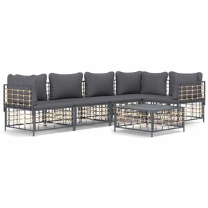 vidaXL Salon de jardin 6 pcs avec coussins anthracite r&eacute;sine tress&eacute;e