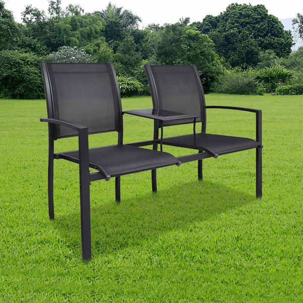 vidaXL Banc de jardin à 2 places 131 cm Acier et textilène Noir