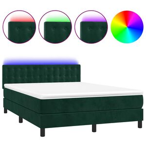 vidaXL Sommier &agrave; lattes de lit matelas et LED Vert fonc&eacute; 140x200 cm