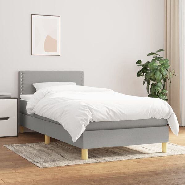 vidaXL Sommier &agrave; lattes de lit avec matelas Gris clair 90x200 cm Tissu