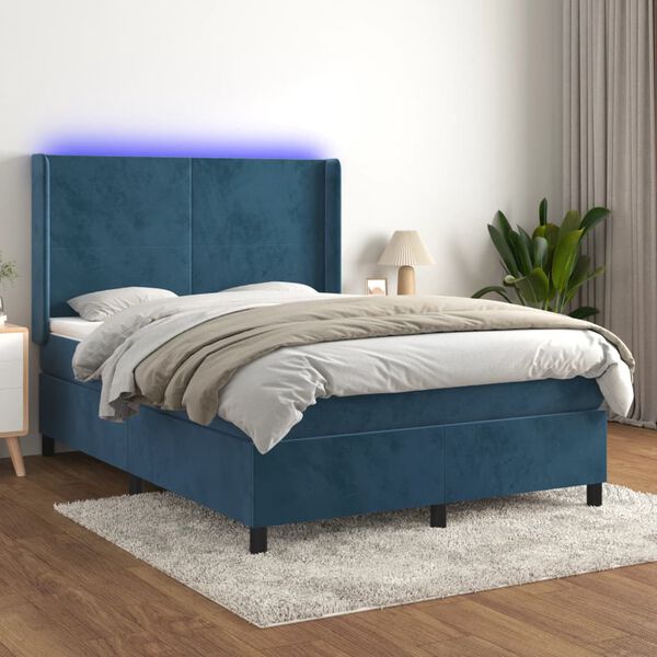 vidaXL Sommier &agrave; lattes de lit matelas et LED Bleu fonc&eacute; 140x200 cm