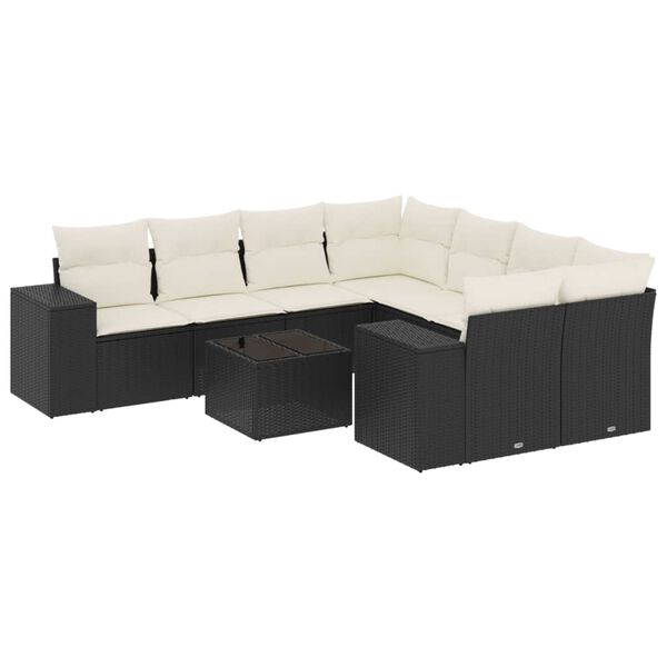 vidaXL Salon de jardin 9 pcs avec coussins noir r&eacute;sine tress&eacute;e