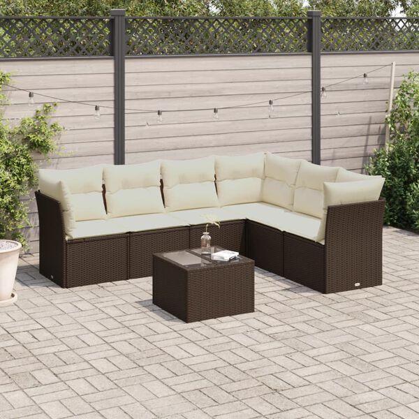 vidaXL Salon de jardin avec coussins 7 pcs marron r&eacute;sine tress&eacute;e