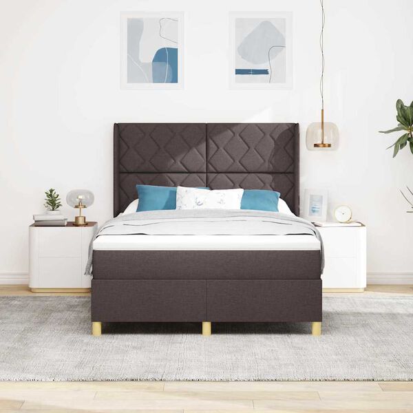 vidaXL Lit &agrave; Ressorts avec matelas Marron fonc&eacute; 140 x 200 cm tissu