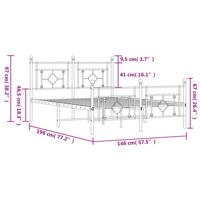 vidaXL Cadre de lit métal sans matelas avec pied de lit noir 140x190cm