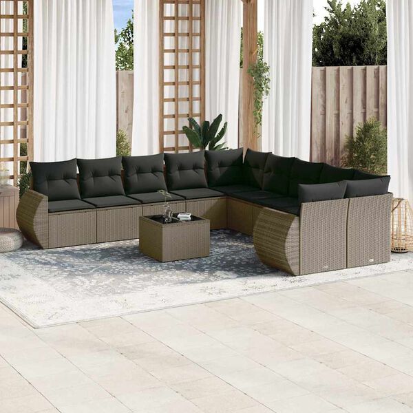 vidaXL Salon de jardin 11 pcs avec coussins gris clair r&eacute;sine tress&eacute;e