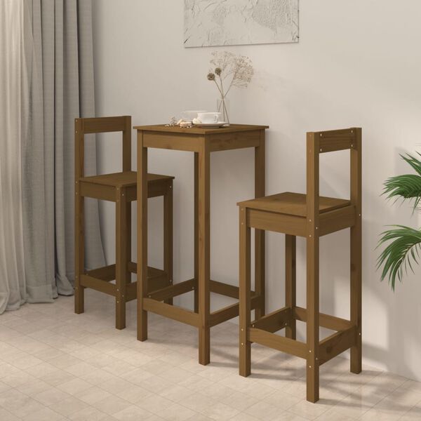vidaXL Ensemble de bar 3 pcs Marron miel Bois de pin massif