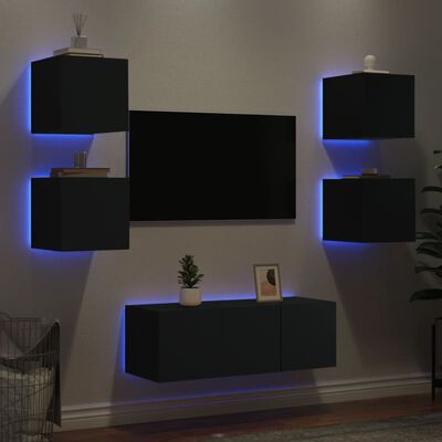 vidaXL Unités murales TV avec LED 6 pcs noir bois d'ingénierie