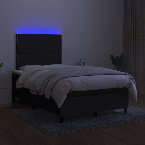 vidaXL Sommier &agrave; lattes de lit matelas et LED noir 120x190 cm tissu