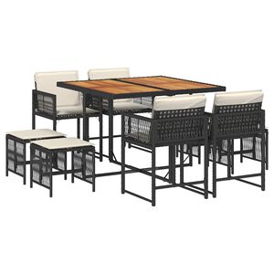 vidaXL Ensemble &agrave; manger de jardin 9pcs coussins noir r&eacute;sine tress&eacute;e