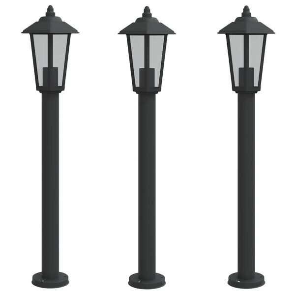 vidaXL Lampadaires d'ext&eacute;rieur 3 pcs noir 80 cm acier inoxydable