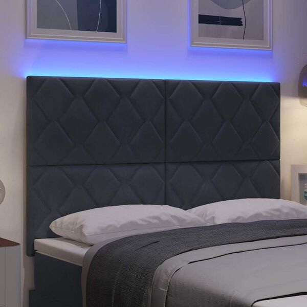 vidaXL T&ecirc;te de lit LED Gris fonc&eacute; 144 cm Cuir synth&eacute;tique
