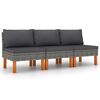 vidaXL Canap&eacute;s centraux 3 pcs R&eacute;sine tress&eacute;e et bois d'eucalyptus
