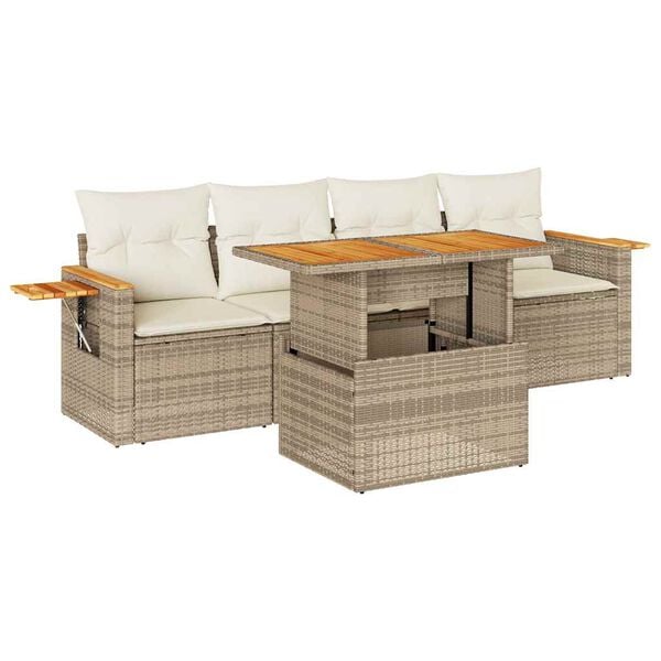 vidaXL Salon de jardin avec coussins 5 pcs beige résine tressée acacia