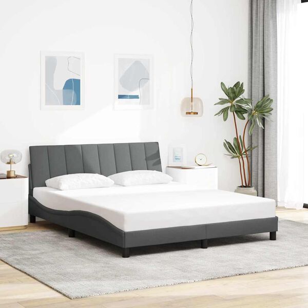 vidaXL Cadre de lit sans matelas Hanko gris fonc&eacute; 160x200 cm tissu