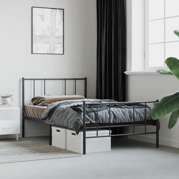 vidaXL Cadre de lit m&eacute;tal sans matelas avec pied de lit noir 75x190 cm