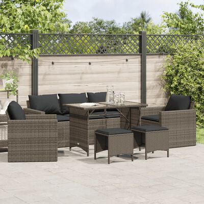 vidaXL Salon de jardin 6 pcs avec coussins gris résine tressée